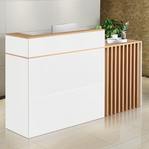 Reception Desk with Counter,Front Desk checkout counter with Lockable Drawer & Door Cabinet