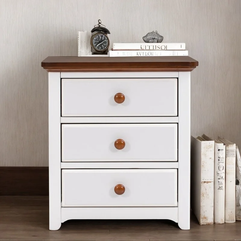 20 in. Scandinavian Style Solid Wood Nightstand with USB Charging Port and Three Drawers for Bedroom Wine