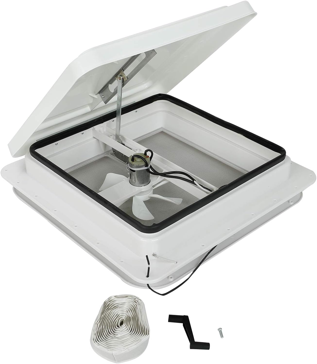 BLACKHORSE-RACING 14 RV Roof Vent Fit for Camper Trailer Universal White Lid Roof Vent with 12V RV Vent Fan 6 Blades White lid Inner for Garnish Ring