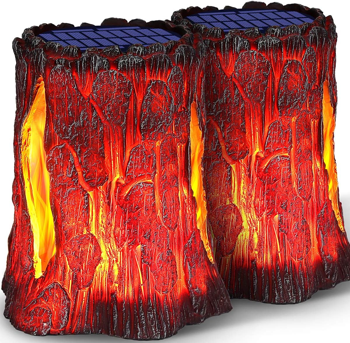 TomCare Solar Lights Outdoor Upgraded Larger Size Flickering Flame Solar Stump Lights Outdoor Decorative Solar Lantern Waterproof Patio Lights