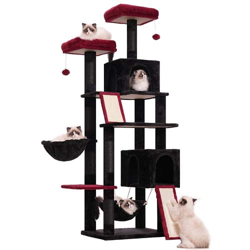 Cat Tree for Indoor Cats, 71'' (180cm) Multi-Level Cat Tower for Large Adult, Sturdy Cat Tree House with 2 Scratching Boards 7 Posts
