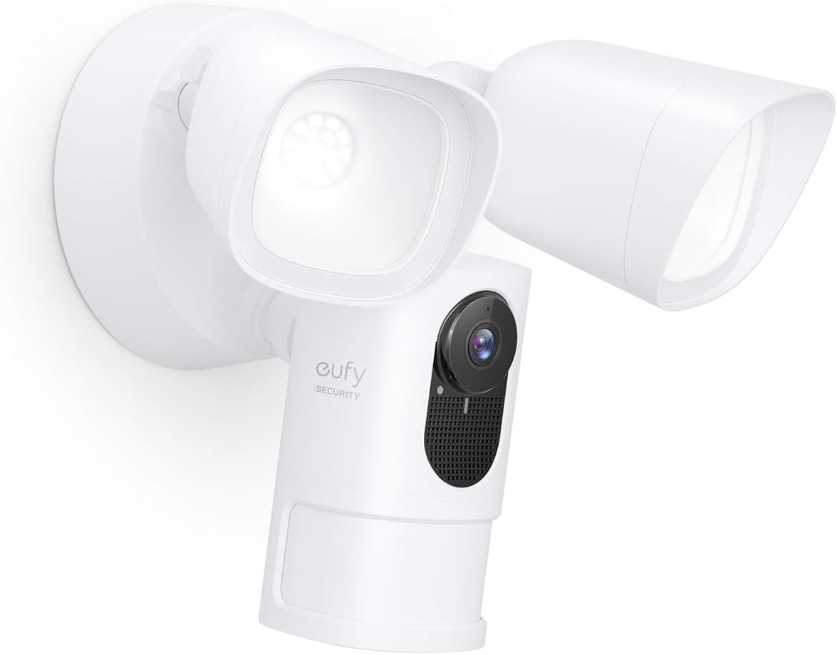 eufy Security Floodlight Camera, 1080p, No Monthly Fees, 2500 Lumens, Weatherproof, Built-in AI, 2021