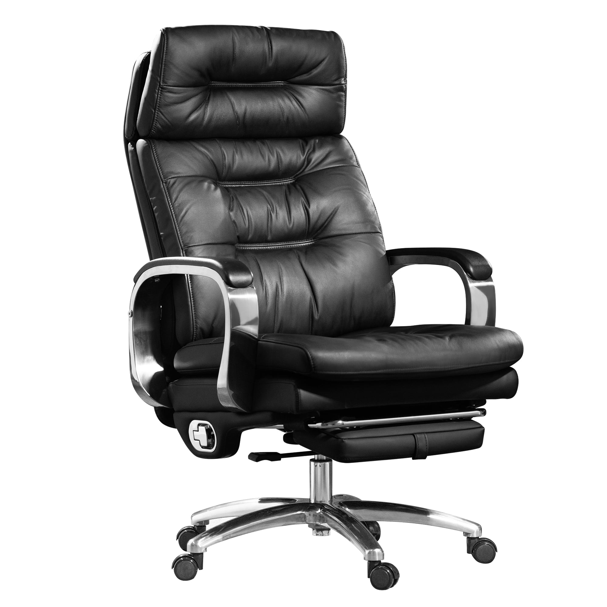 Kinnls Vane Massage Office Chair with Footrest Fully Reclining Managerial & Executive Genuine Leather Desk Task Chairs 500lbs