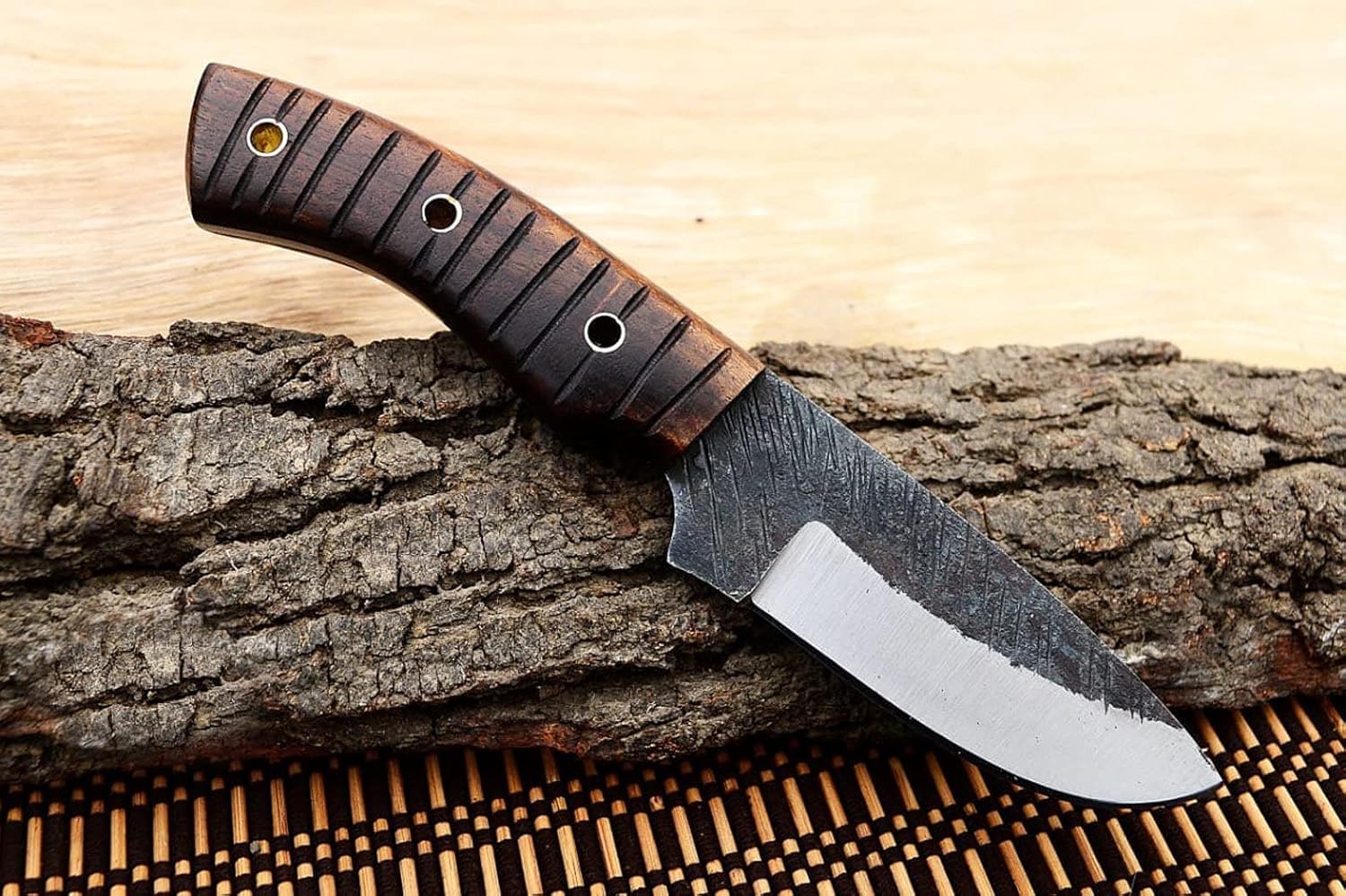 BC-1101 Custom Handmade Hi Carbon Steel Skinner Knife - Beautiful Rose Wood Handle