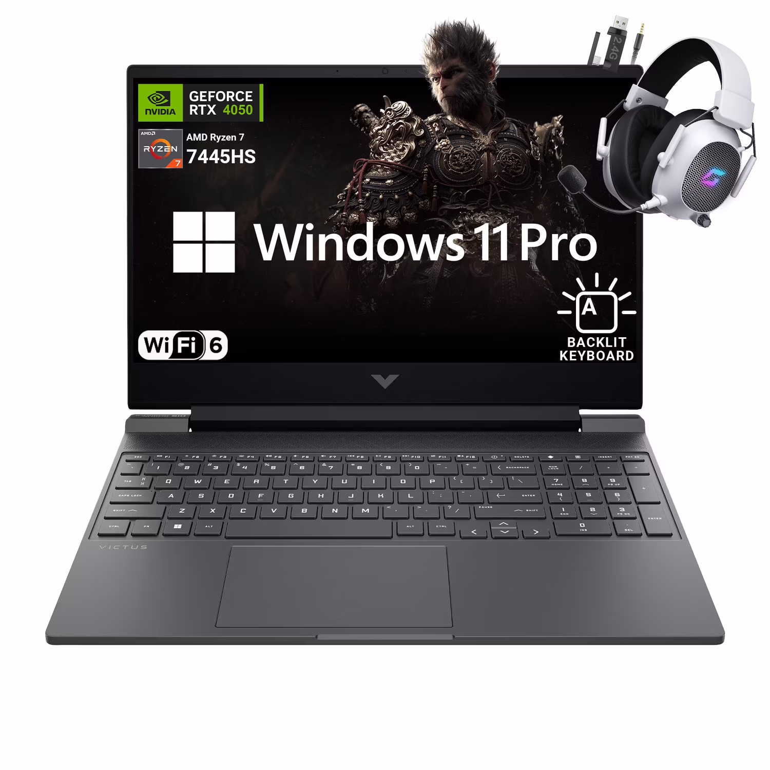 HP Victus 15.6" FHD 144Hz Gaming Laptop - AMD Ryzen 7 7445HS, 64GB RAM, NVIDIA RTX 4050 GPU, 2TB SSD, Backlit Keyboard, Wi-Fi 6E