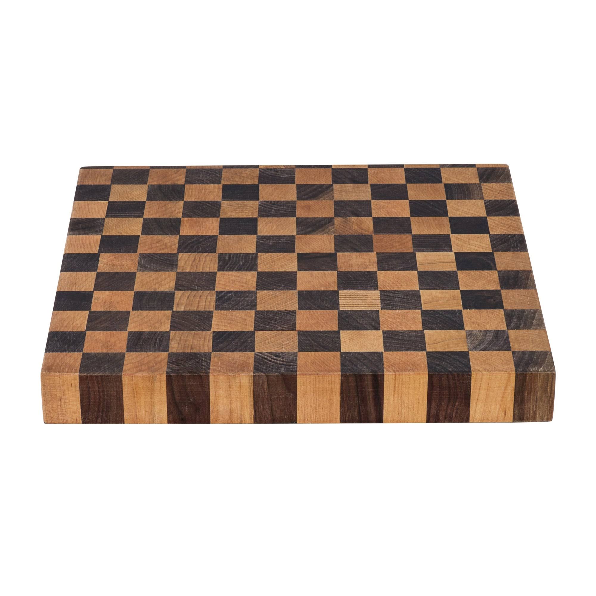 Ruvati 17 in. Grain American Walnut and Maple Checkered Butcher Block Solid Wood Cutting Board - Silver