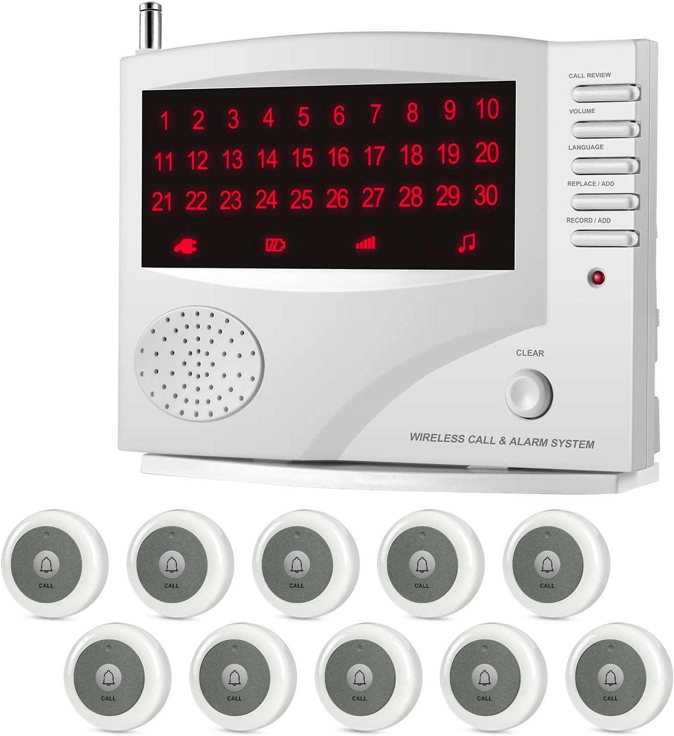 SYNLETT Wireless Calling System, Caregiver Pager for Nurses Station, 10 Waterproof Call Buttons with 1 Monitoring Unit for Emergency