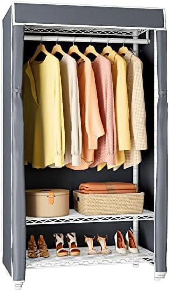 HOOMHIBIU V1S 3 Tiers Garment Racks with Cover Clothing Rack for Hanging Clothes Free Standing Wardrobe Closet for Small Spaces Heavy Duty Clothes