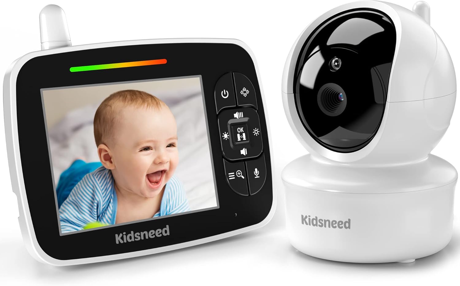 Baby Monitor, Kidsneed Video Baby Monitor with Remote Pan-Tilt-Zoom Camera and Audio, Large Screen Night Vision, Two Way Talk, Temperature Display