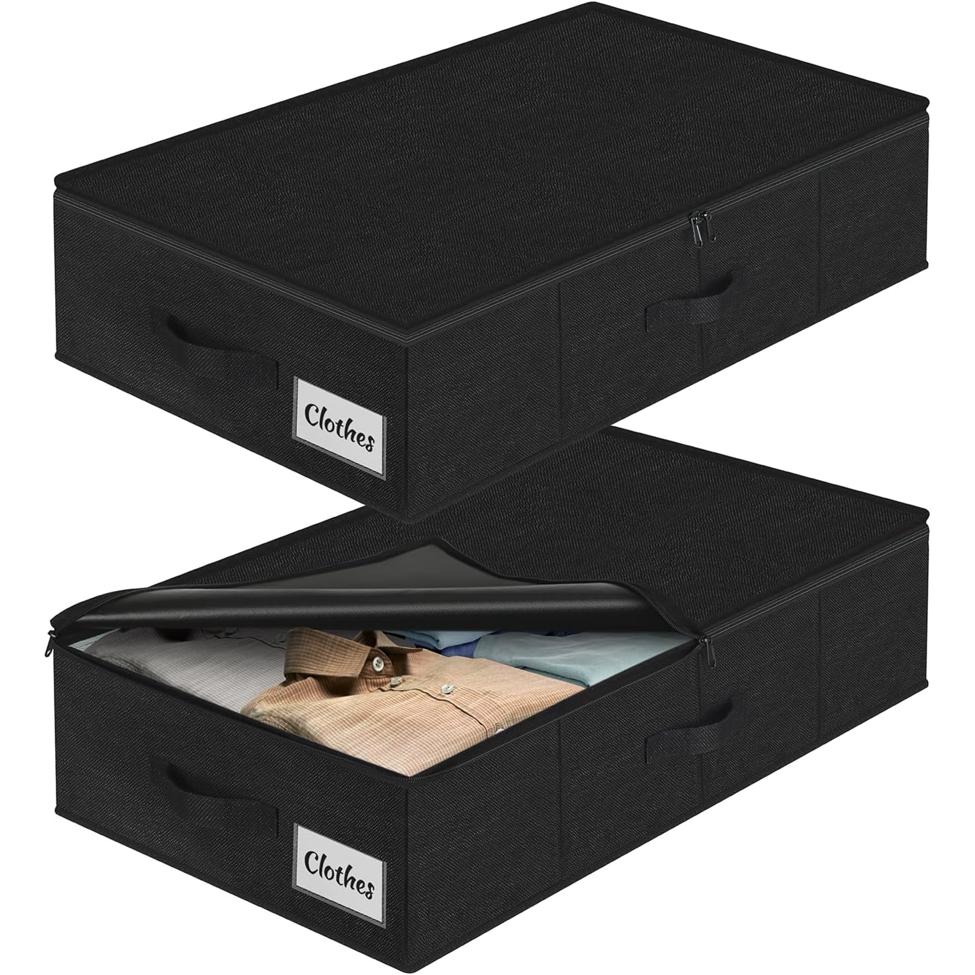 Under Bed Storage Container Bin 2 Pack, Low Profile Foldable Underbed Clothes Storage Organizer W/ Ultra Thick Fabric and Sturdy Bottom/Sides