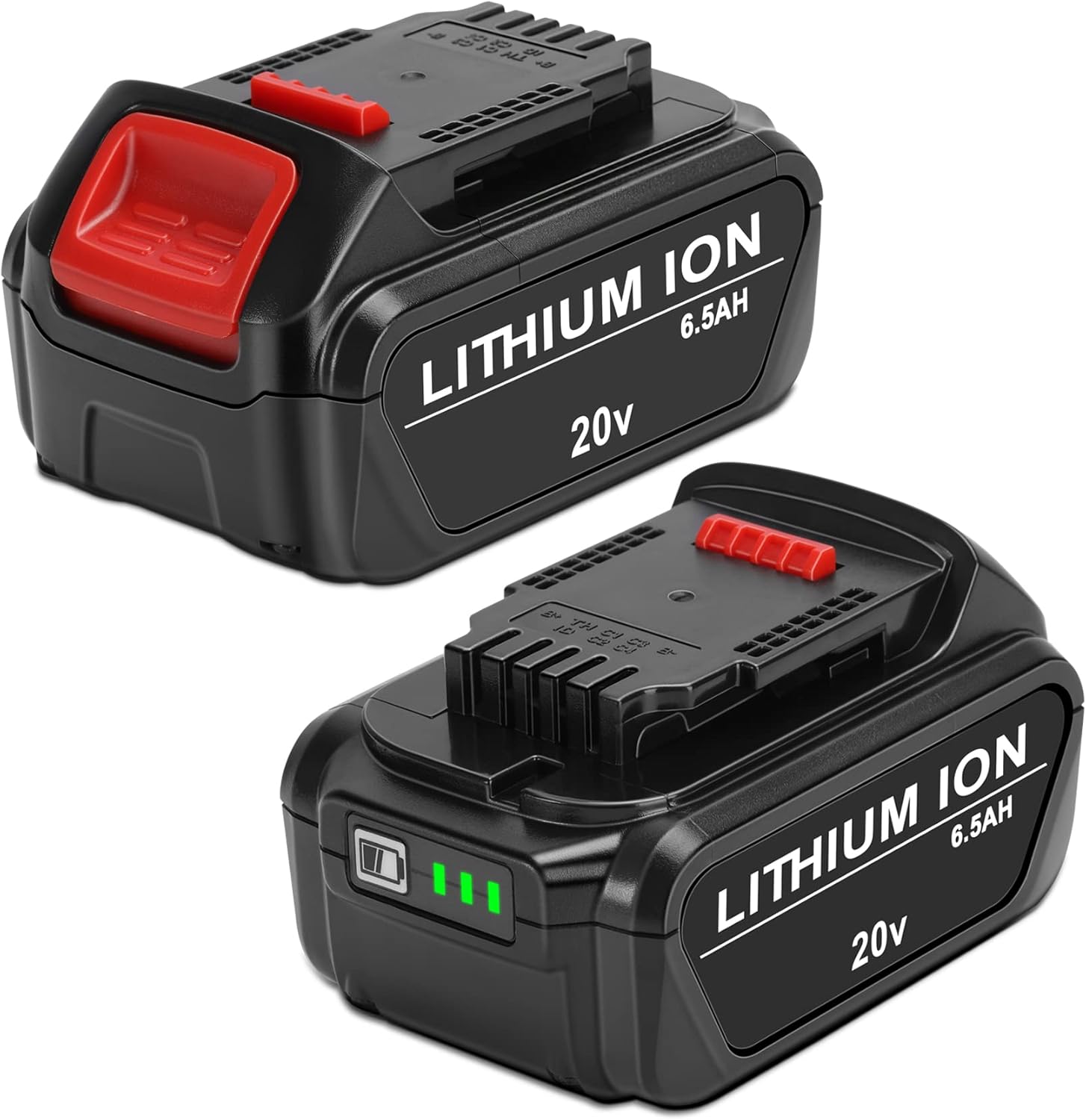 KUNLUN 2-Pack 6.5Ah 20V Battery Replacement Compatible with Dewalt 20 Volt Max XR Lithium ion Battery Pack DCB200 DCB201 DCB203 DCB205 DCB204 DCB206