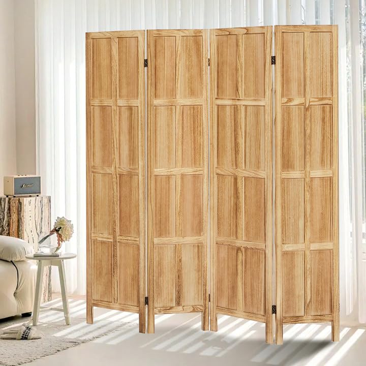 6 Panel Room Divider, 5.6Ft Wood Room Divider and Folding Privacy Screens, Room Divider Wall Freestanding Room Partitions