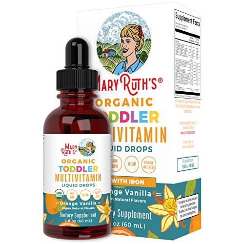 Multivitamin & Multimineral with Iron for Toddlers by MaryRuth's | USDA Organic | Sugar Free | Multivitamin Liquid Drops for Kids Ages 1-3 | Immune