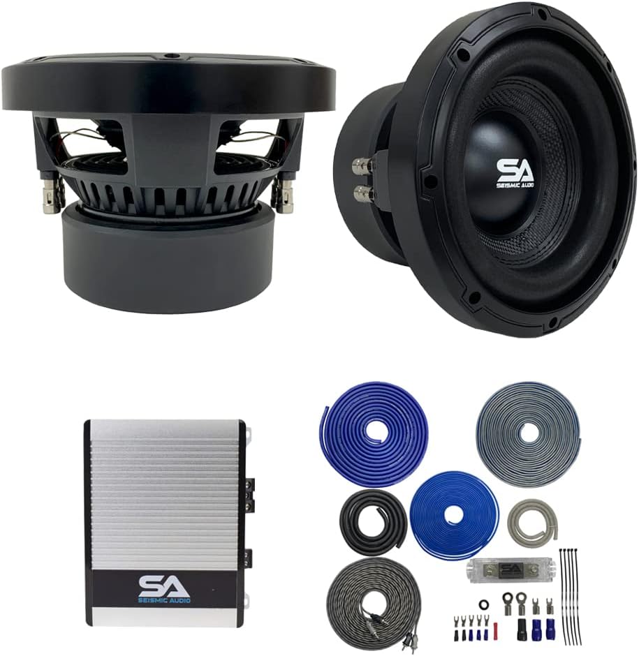 Seismic Audio - Pair of 8 Inch 1000 Watt Dual 4 Ohm Car Audio Subwoofer Package with Amplifier & Cables