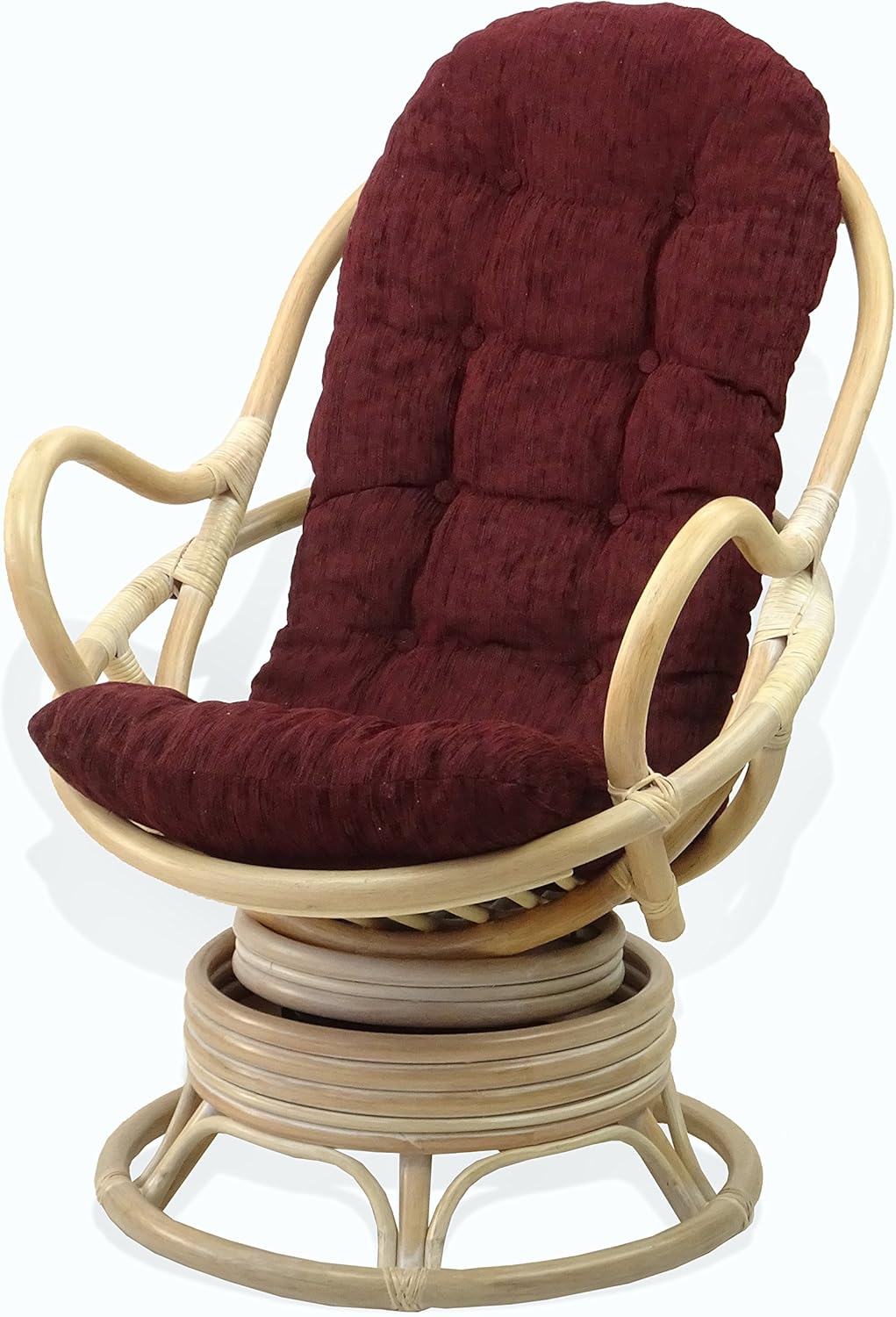 Lounge Swivel Rocking Java Chair Natural Rattan Wicker with Dark Brown Cushion, Cream