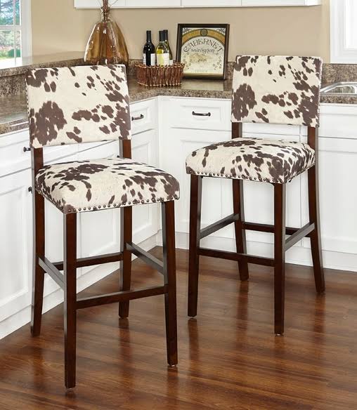 Linon Wes Cow Print Bar Stool, Brown/White by Ashley HomeStore