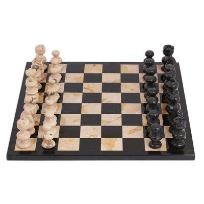 Handmade Beige Chess Board Game NOVICA