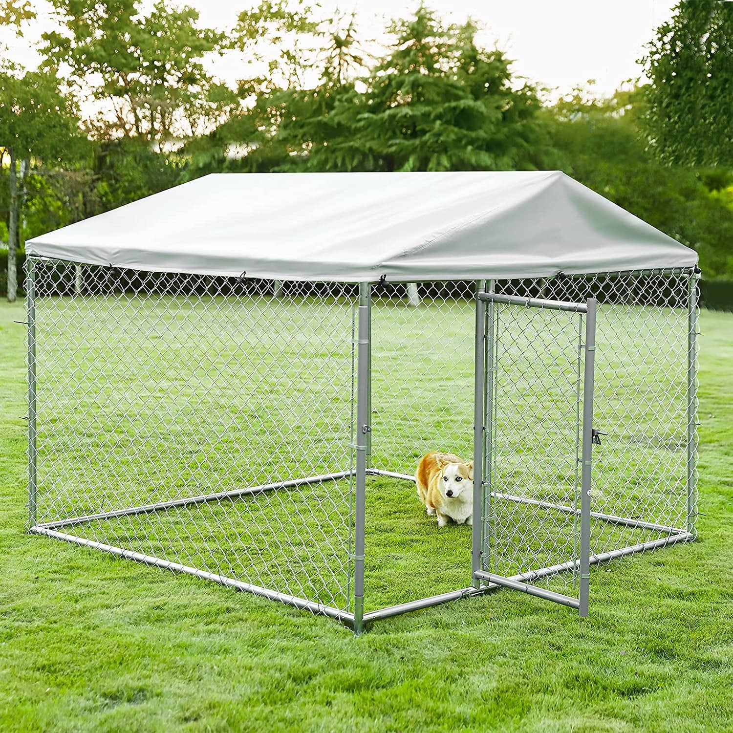 VIVIJASON Outdoor Large Dog Kennel Heavy Duty Fence Dog Cage with Galvanized Chain Link