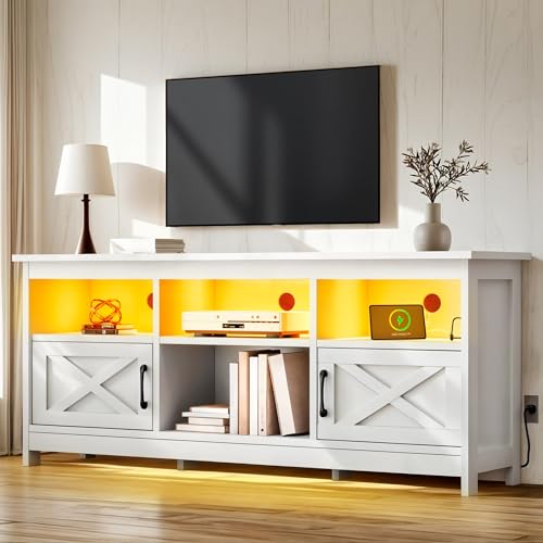 YITAHOME TV Stand for 65 Inch TVs, Entertainment Center with Storage Cabinets, Power Outlet & LED Light