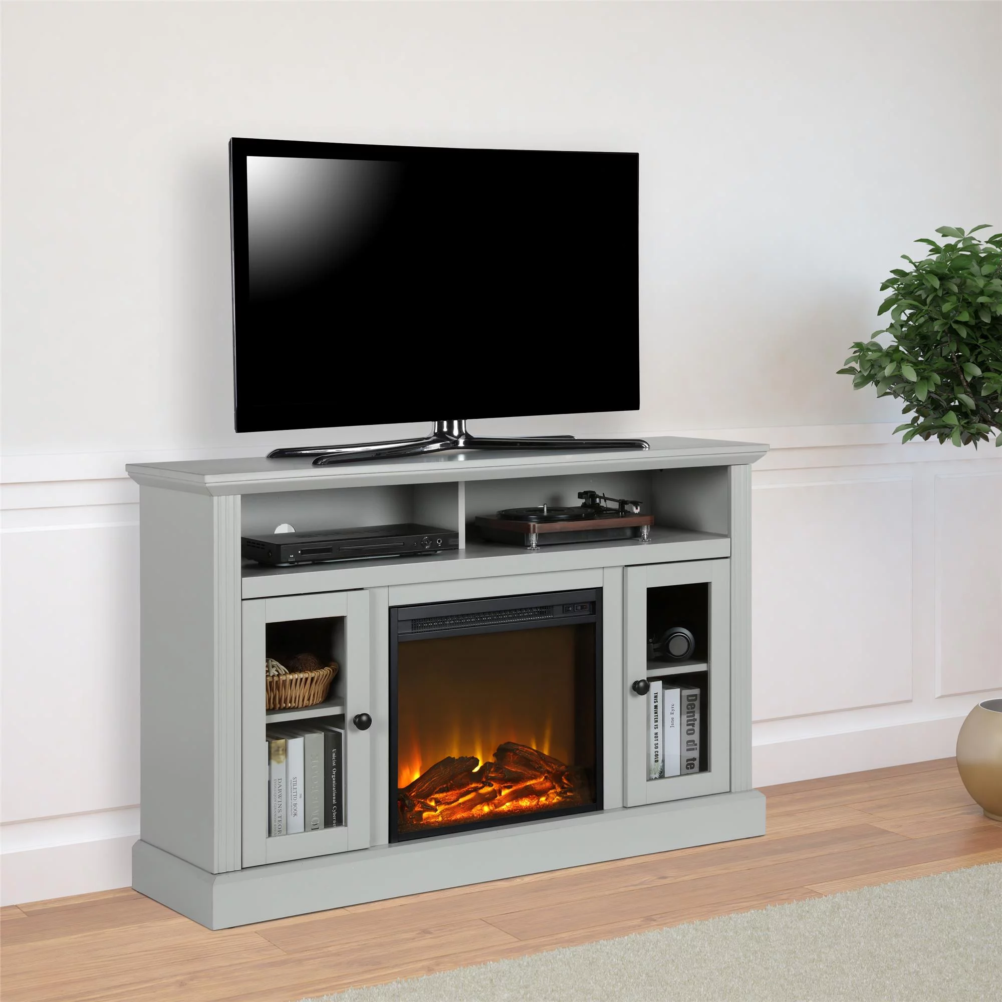 Ameriwood Home Leesburg Electric Fireplace TV Console for TVs up to a 50", Dove Gray