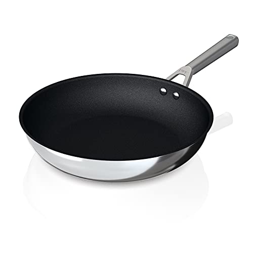 Ninja C60026 Foodi NeverStick Stainless 10.25-Inch Fry Pan, Polished Stainless-Steel Exterior, Nonstick, Durable & Oven Safe to 500°F, Silver