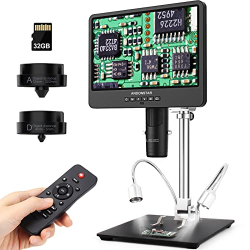 Andonstar AD249S-M 10.1 Inch HDMI Digital Microscope 2000x for Adults, 3 Lens 2160P UHD Video Record, Soldering Microscope for Electronics Repair