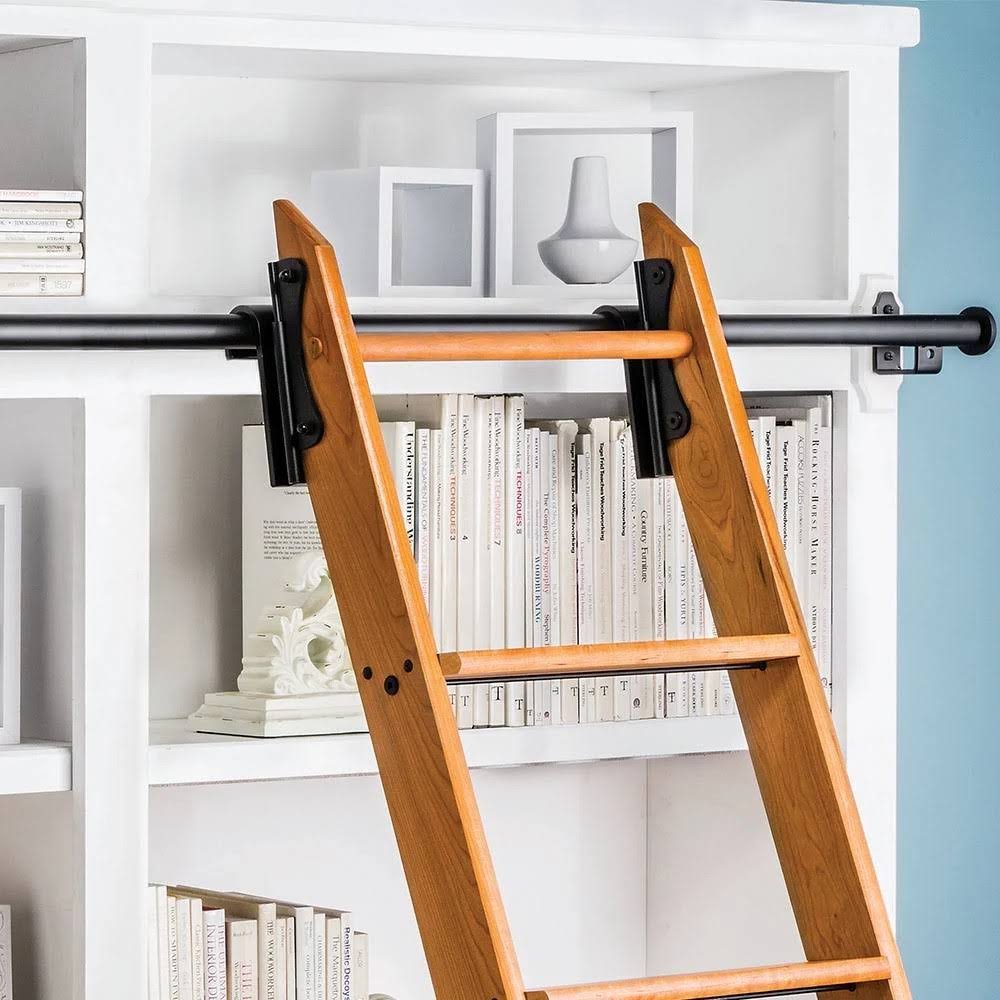 Rockler Classic Rolling Library Ladder Kit, 8&H with 12& TRACK, Satin Black - Megean