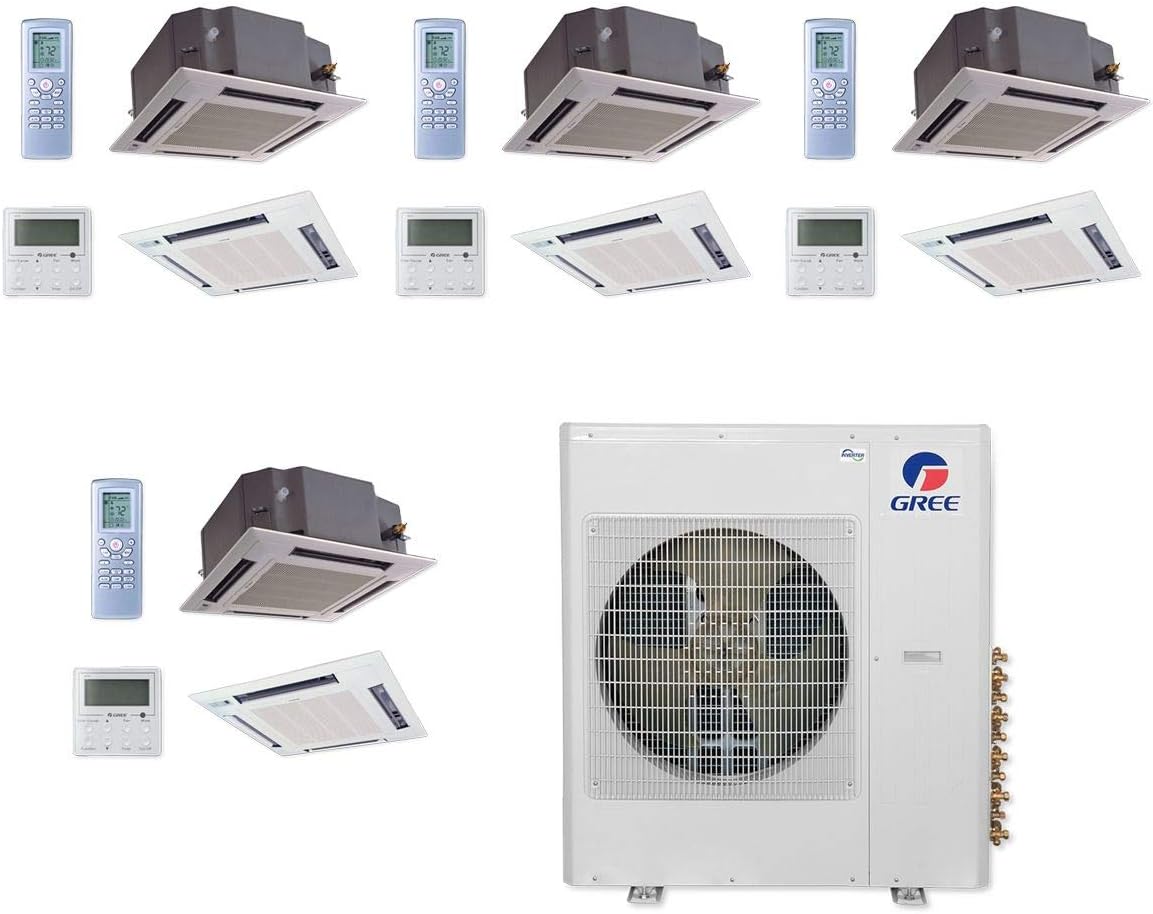 Gree 36,000 BTU Multi21+ Quad-Zone Ceiling Cassette Mini Split Air Conditioner Heat Pump 208/230V SEER 21 (12-12-12-12) - Smart Home Appliances