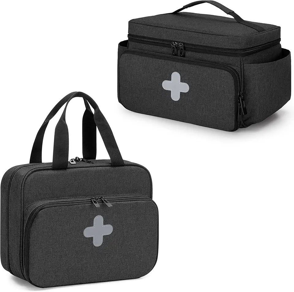 CURMIO Small Medicine Storage Bag Empty, Family First Aid Organizer Box, Pill Bottle Organizer Storage Bag with Lockable Zippers for Vitamins