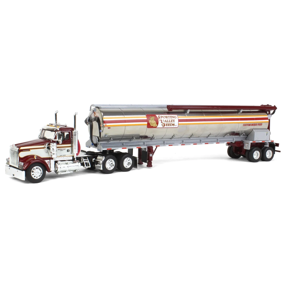First Gear DCP 1/64 Sporting Valley Feeds Kenworth W900L Day Cab Truck w/ Walinga Bulk Tank Tandem Trailer 60-1678 - Curated Treasures Market