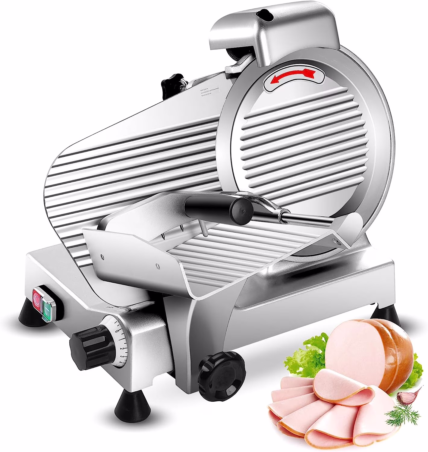 Meat Slicer Machine 10 inch Commercial Meat Slicer 240W Frozen Meat Cheese Deli Slicer Premium Chromium-Plated Steel Blade Semi-Auto Foody Slicer