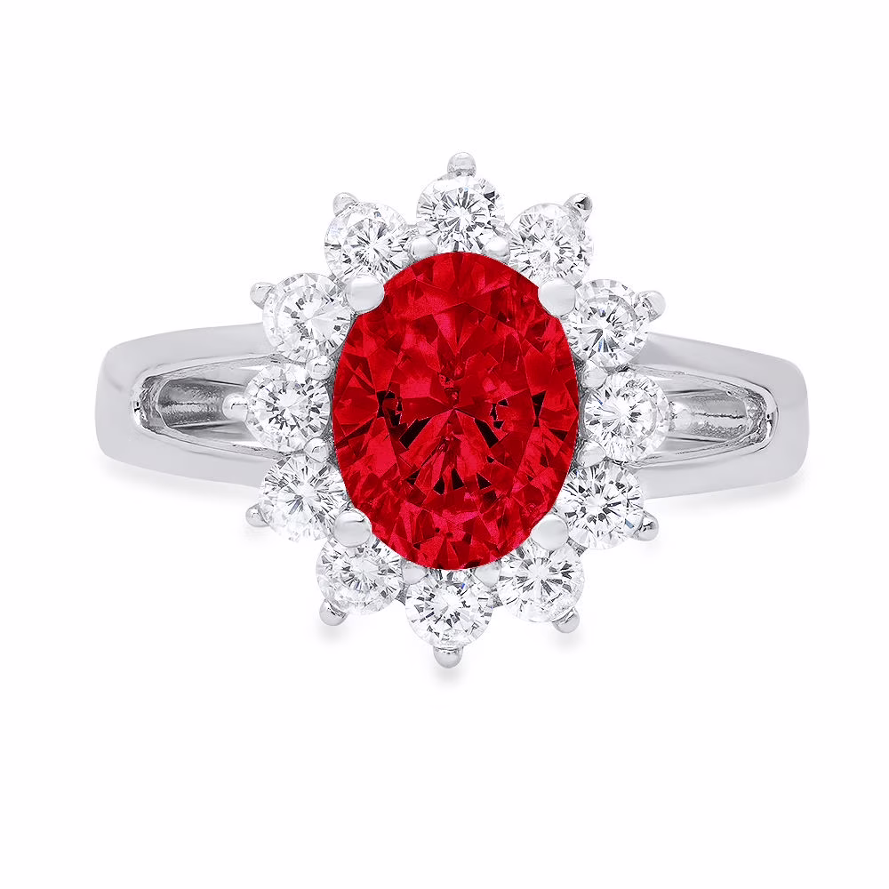 2.72ct oval cut red natural garnet 18k white gold anniversary engagement halo ring size 8.25