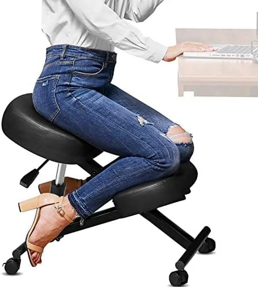 Ergonomic Office Kneeling Chair  Height Adjustable Stool with Thick Foam Cushions and Smooth Gliding Casters to Improve Posture and Relieve Pain