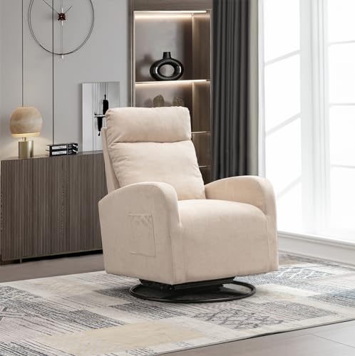 Swivel Rocking Chair Nursery, Modern Glider Chair with Side Pocket and High Backrest, Upholstered Nursery Glider Rocker