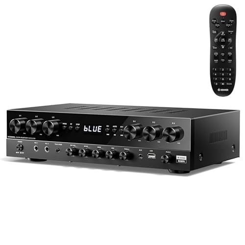 Donner Stereo Receivers, Premium 1000W Peak Power 6 Channel Audio Amplifier with Bluetooth 5.3, USB, FM, 2 Mic-in, Echo, RCA
