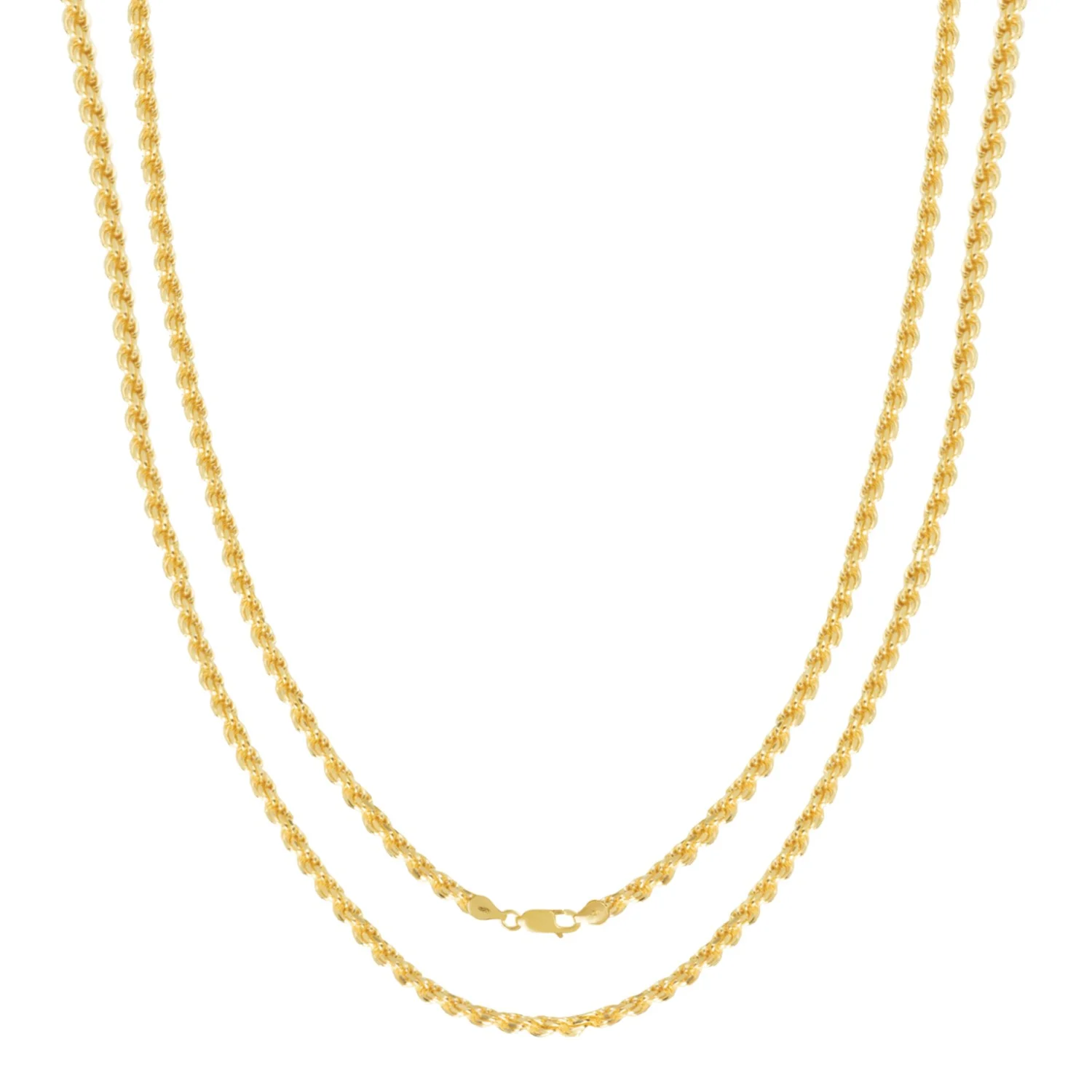Sterling Silver and Gold Plated Rope Chain Necklaces and Bracelets - 2.00MM Thick - 18 Inches
