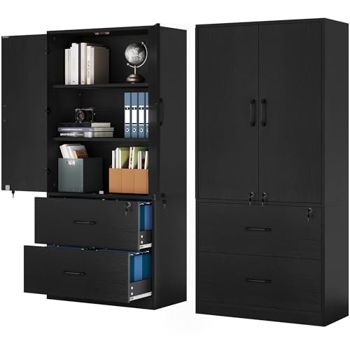 YITAHOME Wood File Cabinets, Heavy Duty Garage Tool Cabinets with Doors & Adjustable Shelves, Big Storage Filing Lockers for Home Office, Living Room