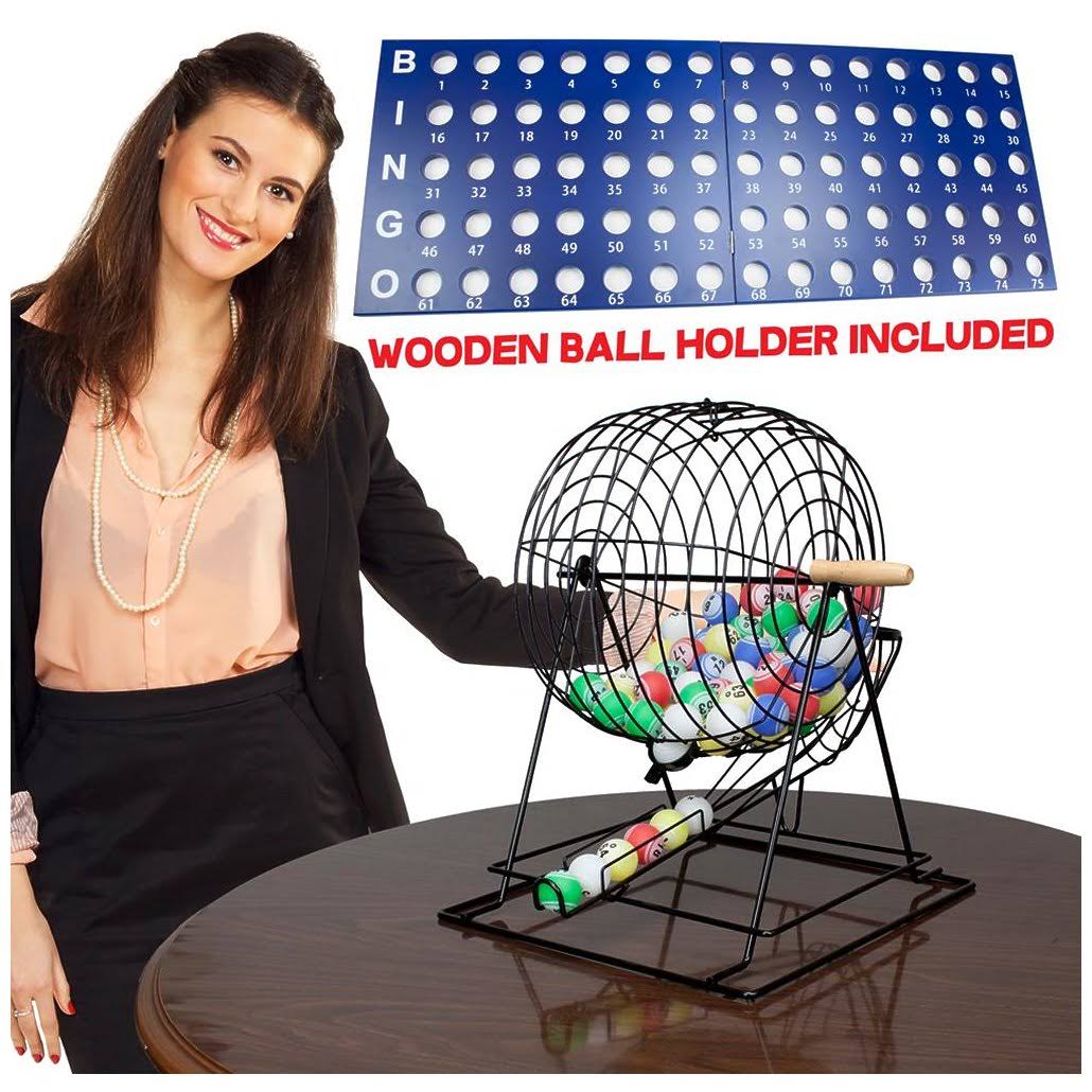 Professional Bingo Set W- 19x22 Cage, 1.5x22 Balls, u0026 Wood Board
