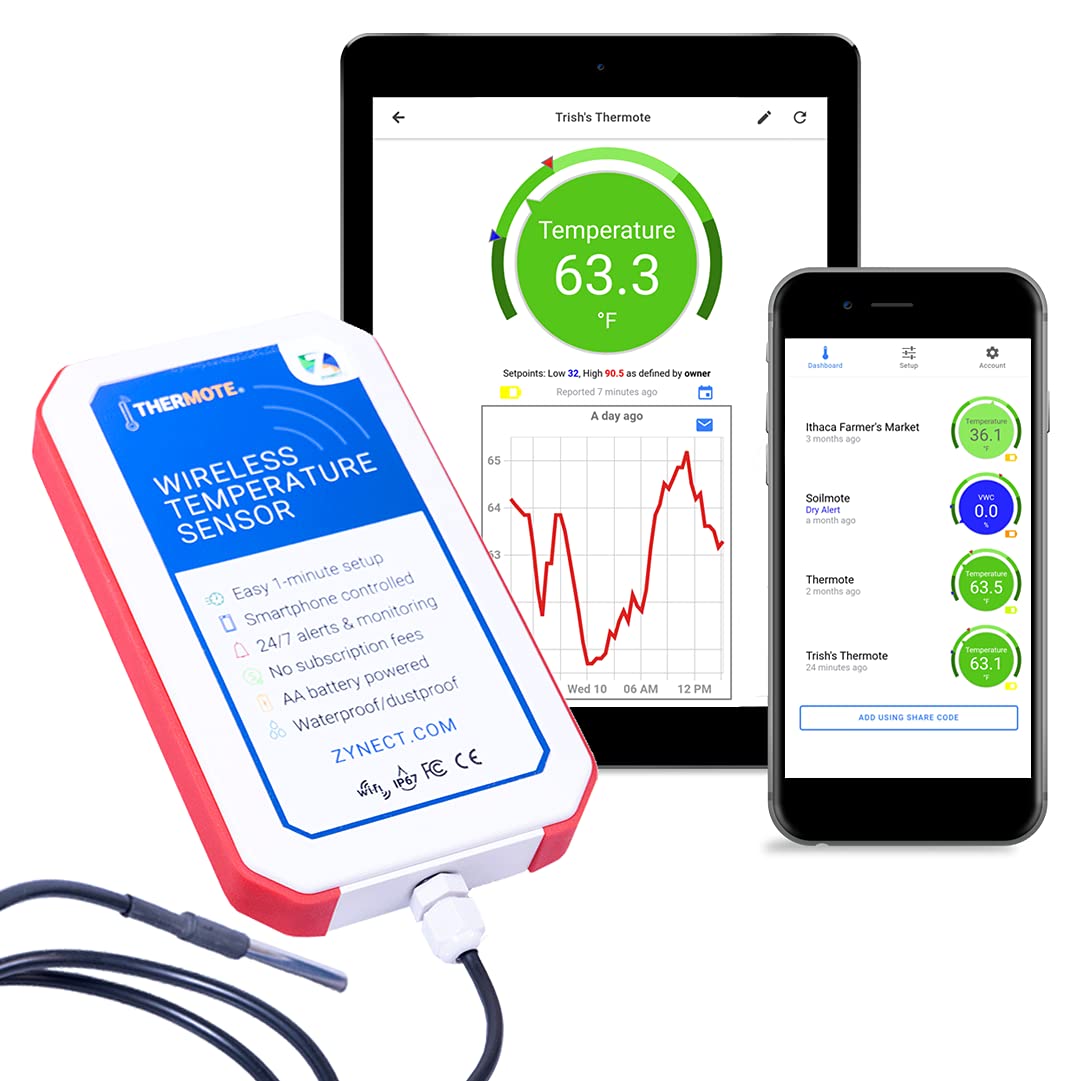 Zynect Thermote Wireless Remote Temperature Sensor.WiFi Thermometer Temperature Monitor Text Alerts Room Thermometer 24/7 Monitoring. Water/Dust