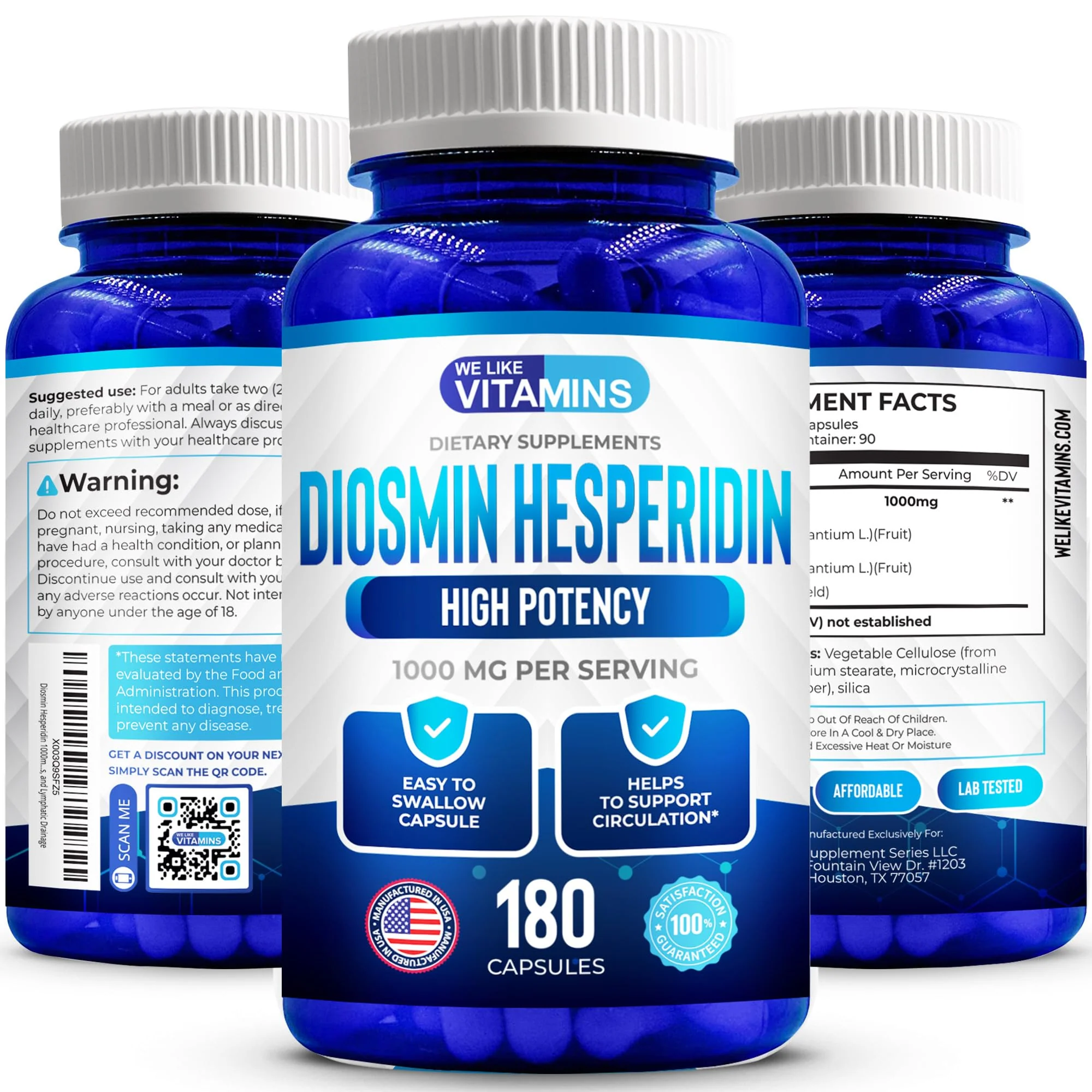 We Like Vitamins Diosmin Hesperidin 1000mg ?180 Capsules ?90 Day Supply - Diosmin and Hesperidin Supplement ?Helps to Support Healthy Circulation
