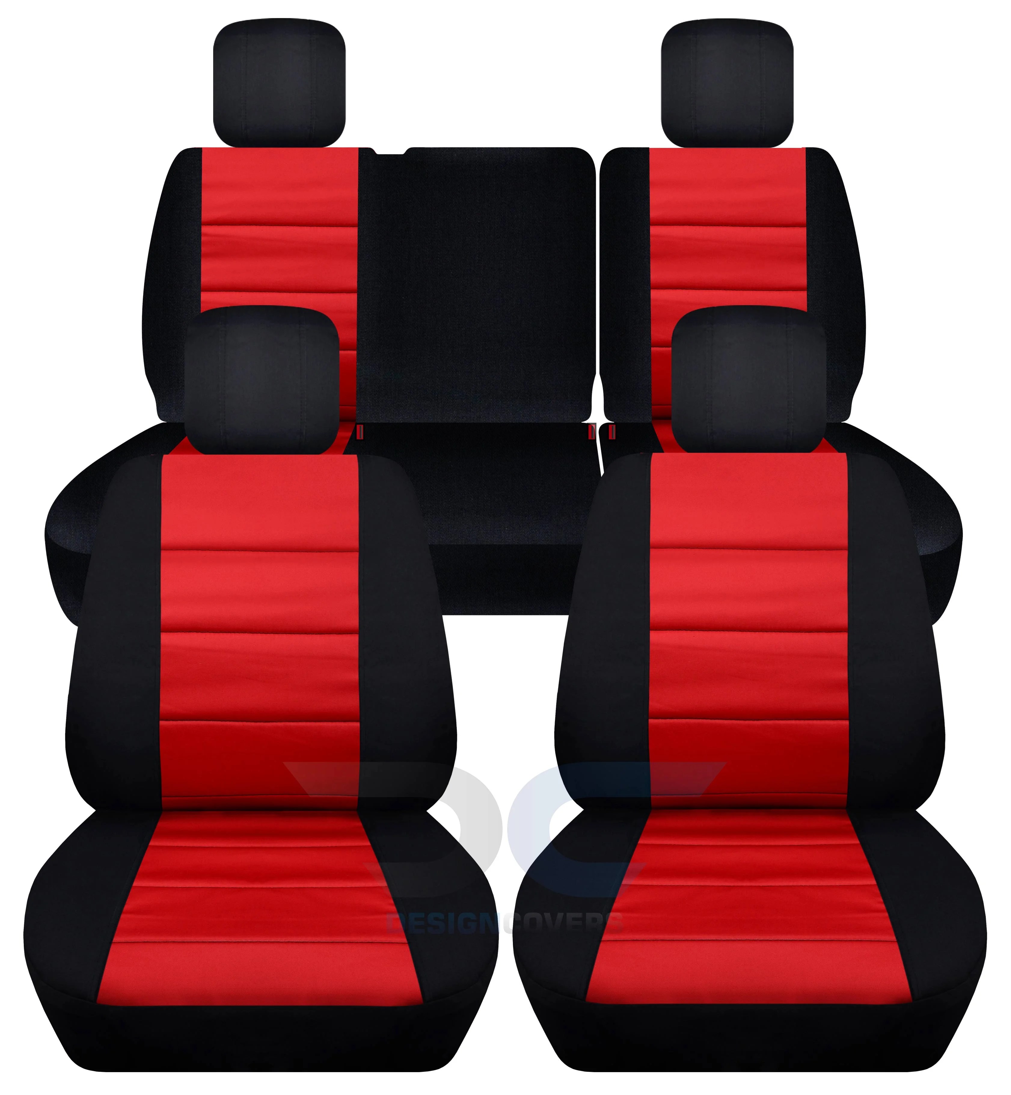 T259-Designcovers Fits 2011-2012 Jeep Wrangler JK 4-Door Cotton Seat Covers:Black and Red - Front & Rear Split Bench - Curated Treasures Market