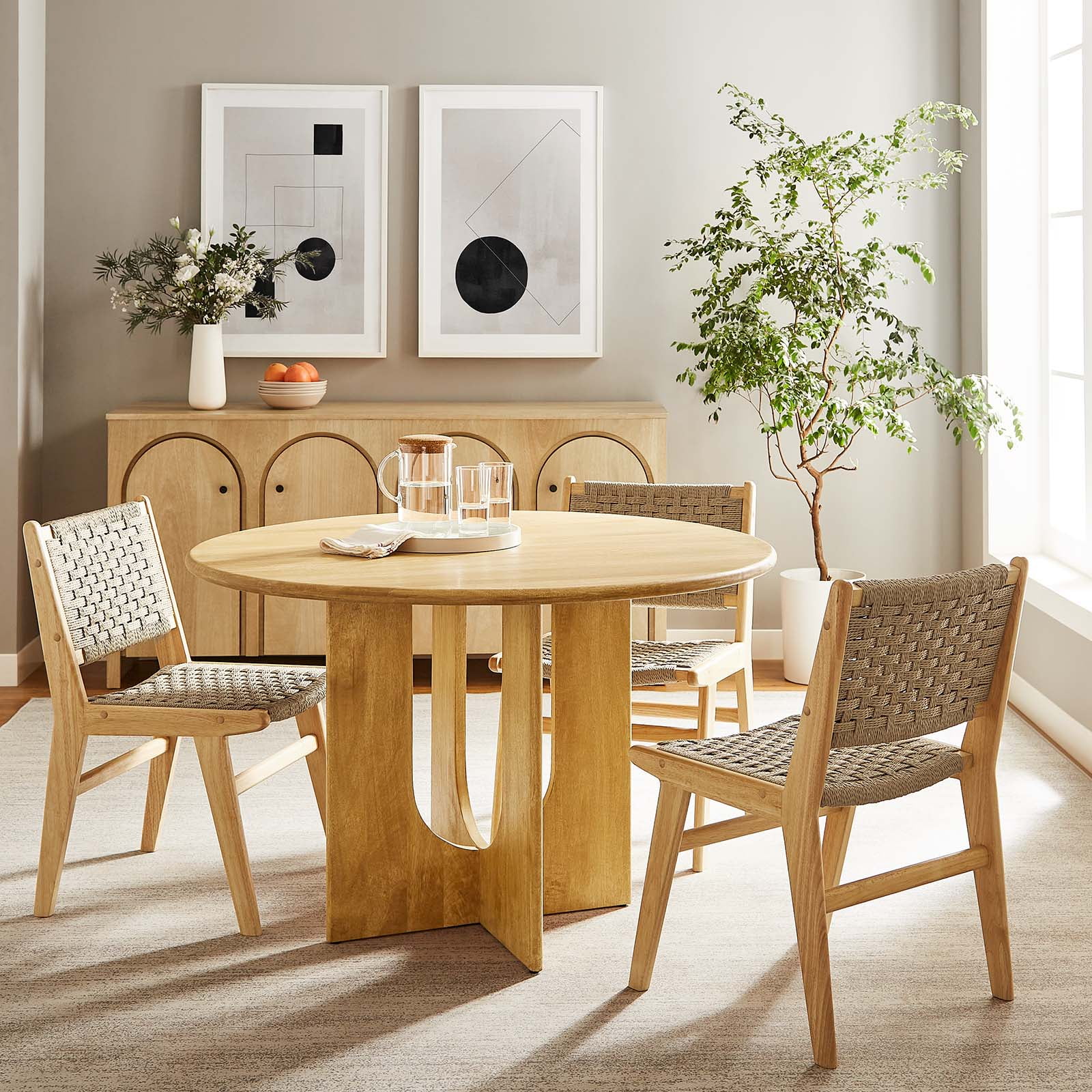 Modway Rivian Round 48" Wood Dining Table in Oak