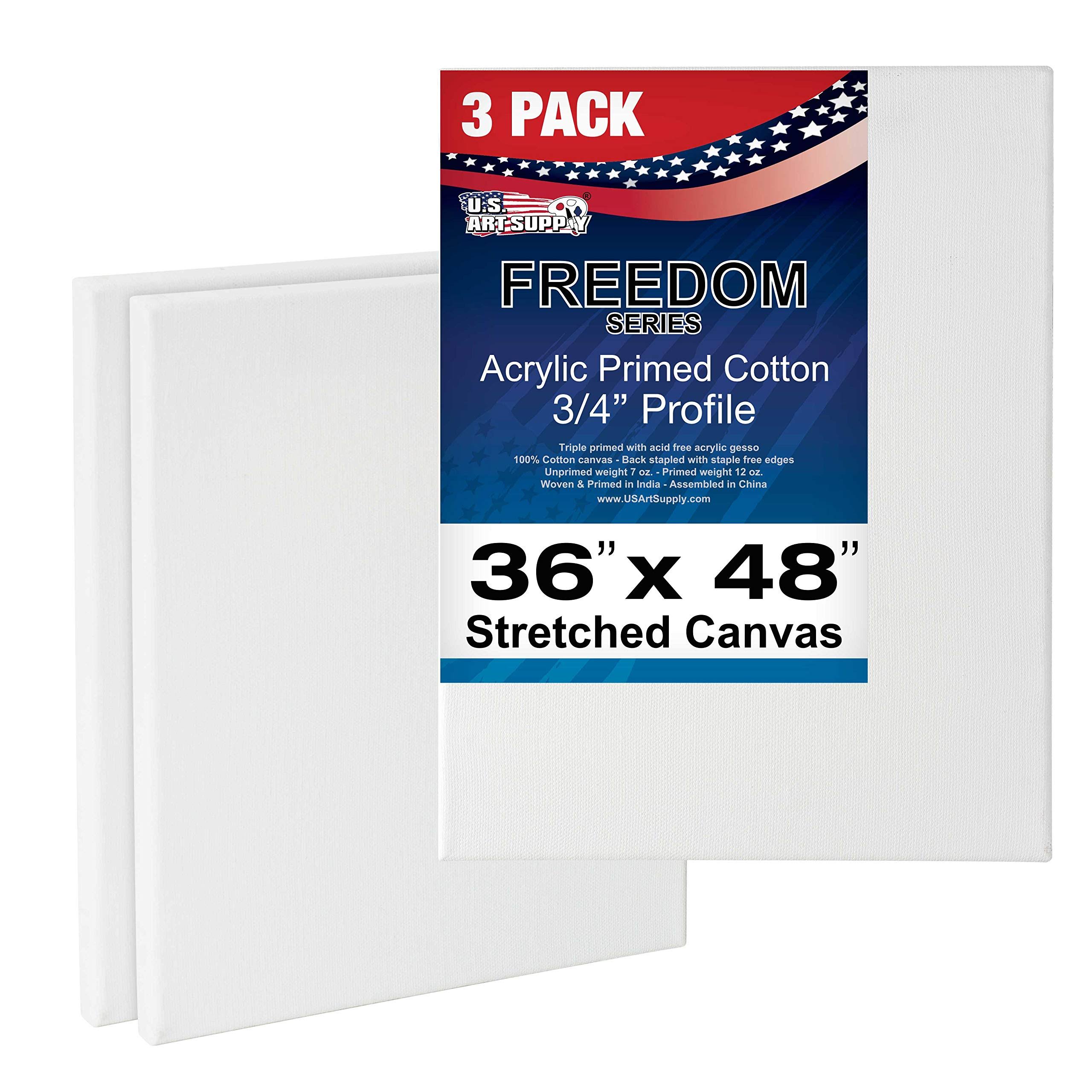 U.S. Art Supply 36 x 48 inch Stretched Canvas 12-Ounce Primed 3-Pack - Professional White Blank 3/4x22 Profile Heavy-Weight Gess