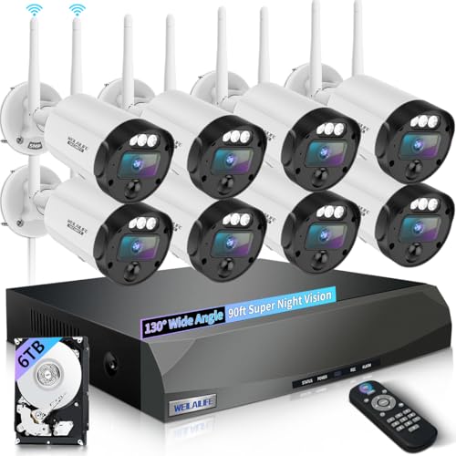 【90ft Super Night Vision】 5MP Outdoor Wireless Security Camera System, Wireless Cameras for Home Security, Home Video Security Cameras