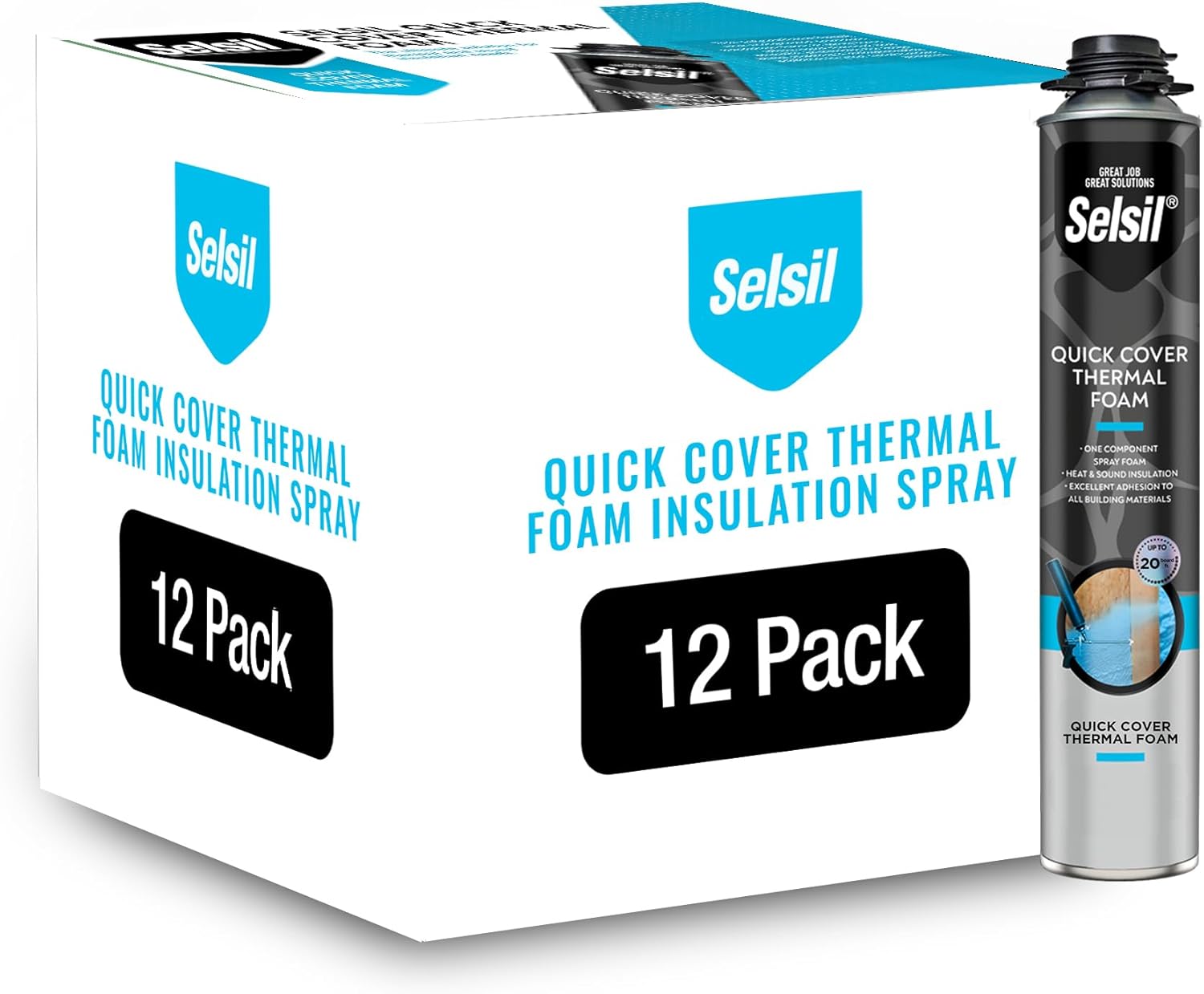 Selsil Spray Foam Insulation (12 Pack) - Thermal & Sound Spray Insulation Foam in a Can for Walls, Roof, Hard-to-Reach Areas