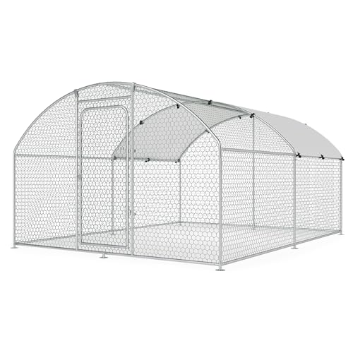 Large Metal Chicken Coop Walk-in Poultry Cage Chicken Run Pen Dog Kennel with Waterproof and Anti-Ultraviolet Cover for Outdoor Farm Use(9.8' L x