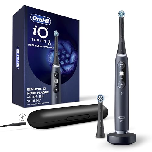Oral-B iO Deep Clean + Protect Rechargeable Electric Toothbrush, Black with a iO Series 7 Toothbrush, 2 Replacement Brush Heads