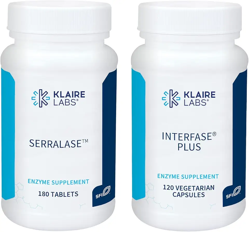 Klaire Labs Interfase Plus (120 Capsules) + Serralase (180 Tablets) - Multi-Enzymes, Serratia Peptidase & Bromelain 'Digestive Enzymes