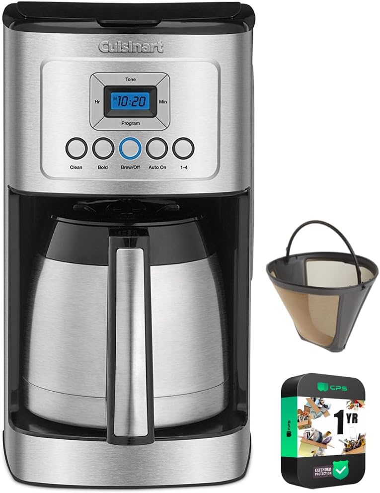 Cuisinart 12 Cup Programmable Stainless Steel Thermal Coffee Maker with Thermal Carafe (DCC-1850 /DCC-3400) Bundle Including Permanent Filter and 1