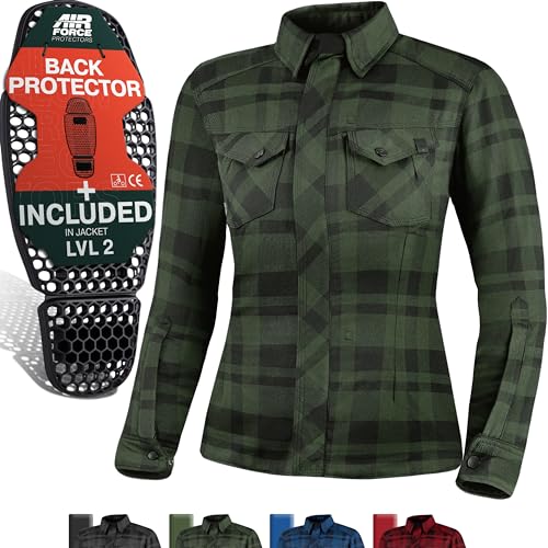 SHIMA RENEGADE LADY 2 Motorcycle Shirt for Women - Armored Plaid Biker Flannel Jacket with FiberQL - Aramid and Cooling layer